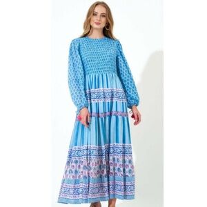 Oliphant NWT smocked top maxi dress fern blue size large